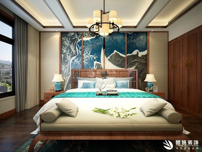綠地與湖,新中式風格,臥室