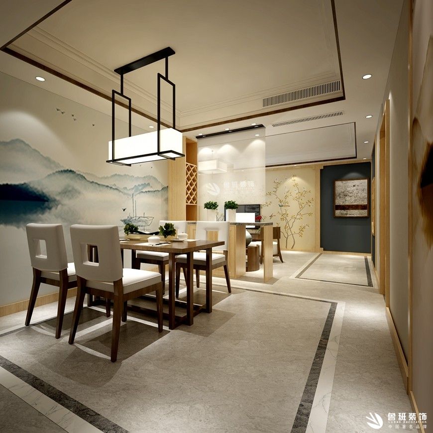 雅居樂湖居筆記,新中式風格效果圖,餐廳設計