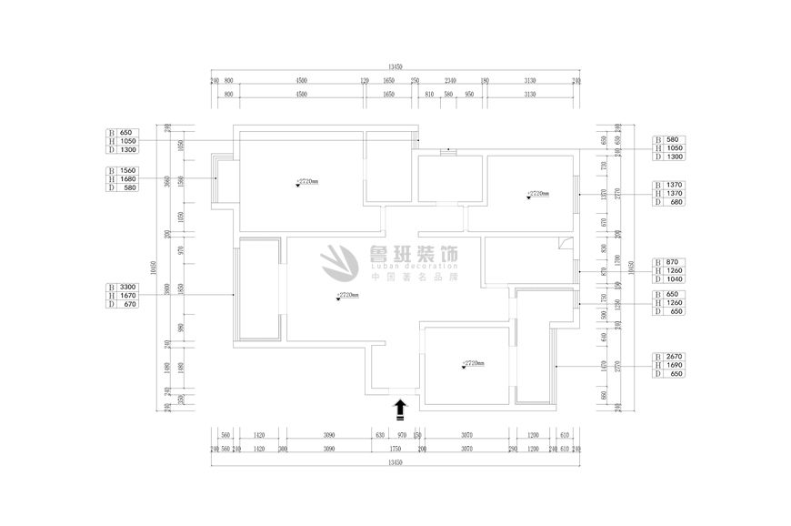 華潤24城三居室118平米北歐風格效果圖-魯班裝飾設(shè)計師張沛沛主筆,北歐風格效果圖,原始戶型圖